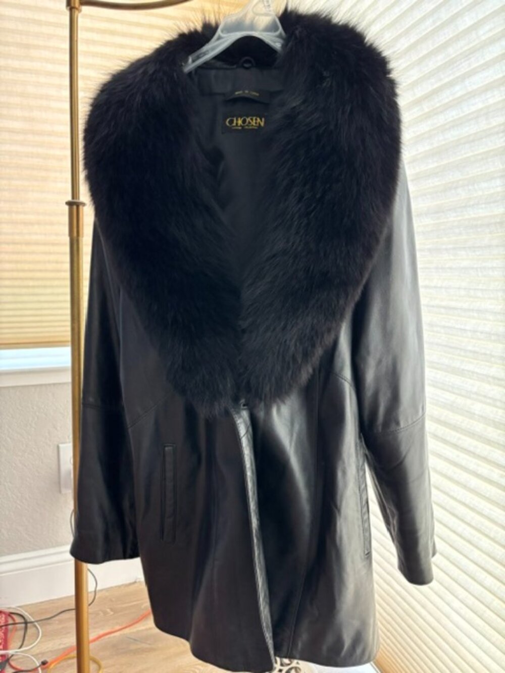 Chosen Couture Leather Jacket with Genuine Fox Fur Womens Size S